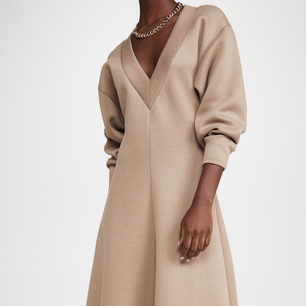 beaufille Beige V-Neck Midi Dress